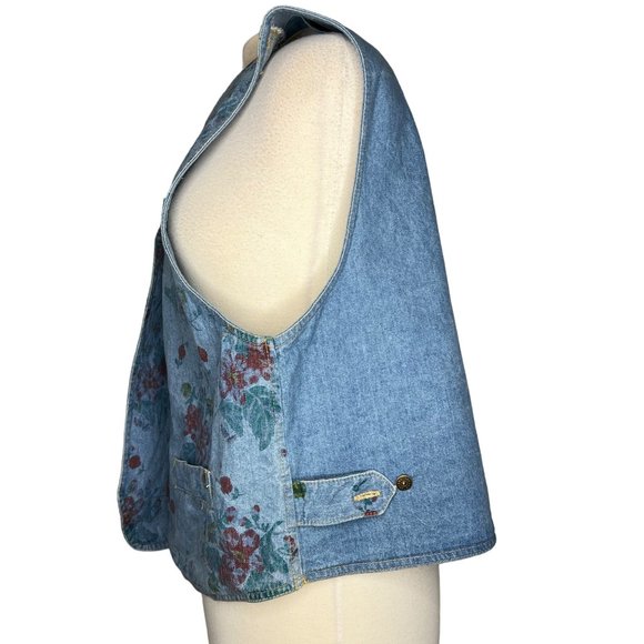 Dreams women’s large denim floral best front buttons, V neck Cotton - Picture 3 of 14